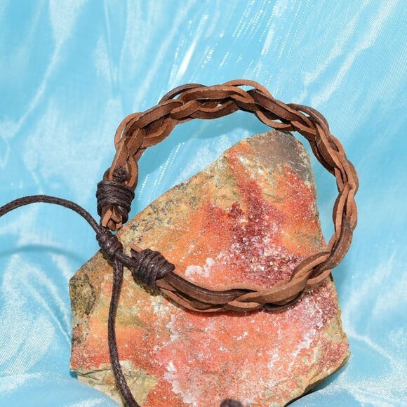 Celtic Braid Mens Weathered Sliding Tie Leather Bracelet Rustic Brown Gift Ready - Picture 2 of 7